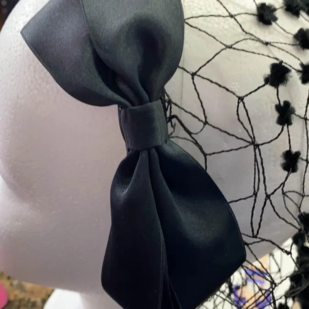 Whittall & Shon Black Fascinator Headband with Bow & Net Veil